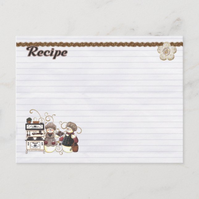 Schneemann-Köche-Rezept-Karte Postkarte (Vorderseite)