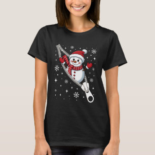Schneemann kommt aus einem Reißverschluss Lustige T-Shirt