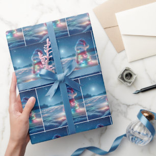 Schneemann krummelte in leuchtenden Weihnachtslich Geschenkpapier