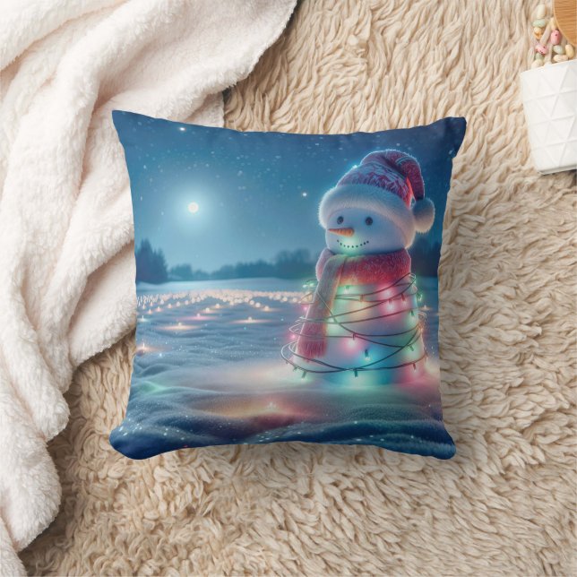 Schneemann krummelte in leuchtenden Weihnachtslich Kissen (Decke)