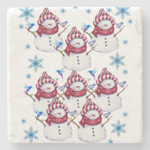 Schneemann Marmor Stein Untersetzer Weihnachten