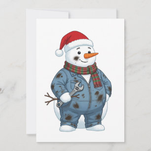 Schneemann-Mechaniker-Weihnachten 2026 Feiertag Bl Dankeskarte
