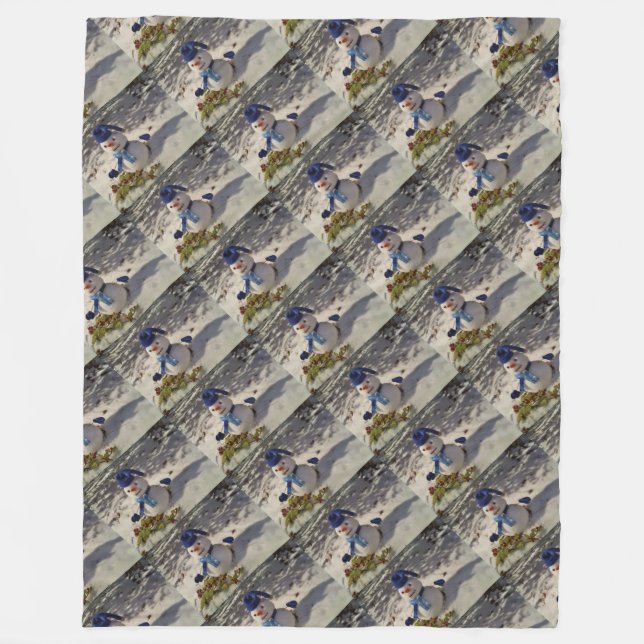 Schneemann mit Blauhut, Handschuhen und Scarf Fleecedecke (Vorderseite)