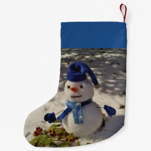 Schneemann mit Blauhut, Handschuhen und Scarf Kleiner Weihnachtsstrumpf