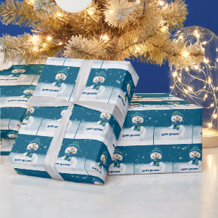 Schneemann mit dem Zeichen "HAPPY HOLIDAYS" Geschenkpapier