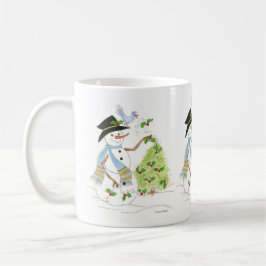 Schneemann mit einem Blaumeise Kaffeetasse