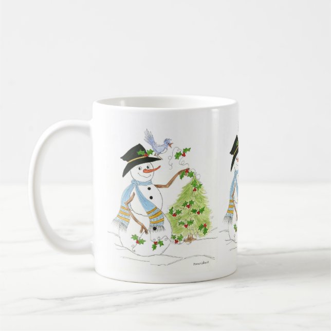 Schneemann mit einem Blaumeise Kaffeetasse (Links)