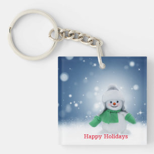 Schneemann mit einem grünen Schal   Schlüsselanhänger