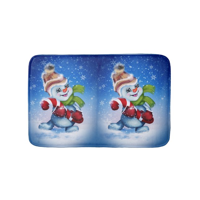 Schneemann mit einem Schal  Badematte (Vorderseite)