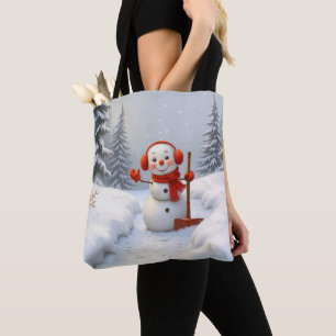 Schneemann mit einer roten Schaufel Tasche