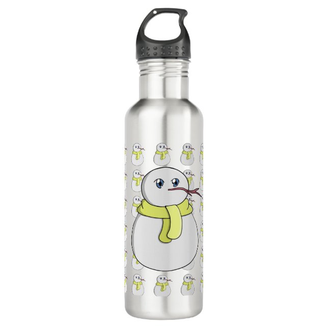 Schneemann mit gelbem Schal Edelstahlflasche (Vorderseite)