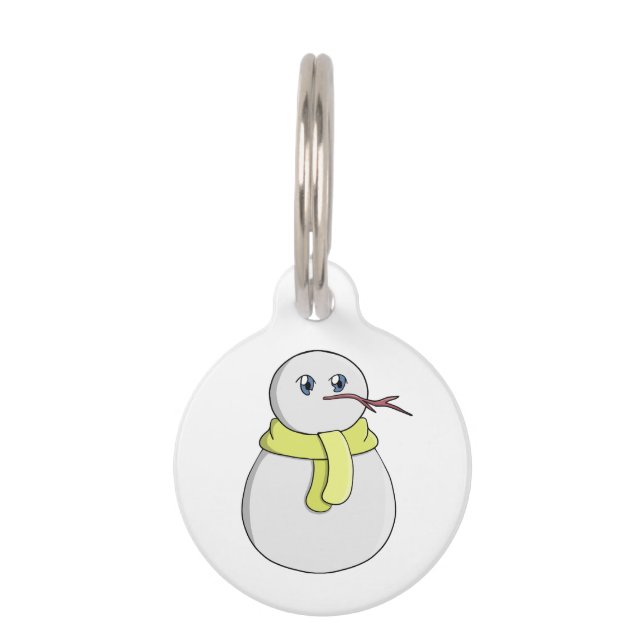 Schneemann mit gelbem Schal Haustiermarke (Vorderseite)