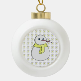 Schneemann mit gelbem Schal Keramik Kugel-Ornament