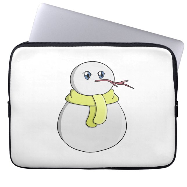 Schneemann mit gelbem Schal Laptopschutzhülle (Vorderseite)