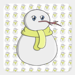 Schneemann mit gelbem Schal Quadratischer Aufkleber