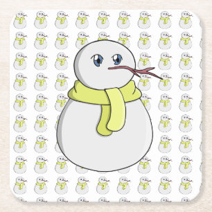 Schneemann mit gelbem Schal Rechteckiger Pappuntersetzer