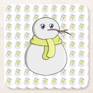 Schneemann mit gelbem Schal Rechteckiger Pappuntersetzer