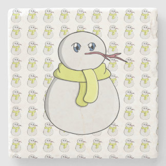 Schneemann mit gelbem Schal Steinuntersetzer