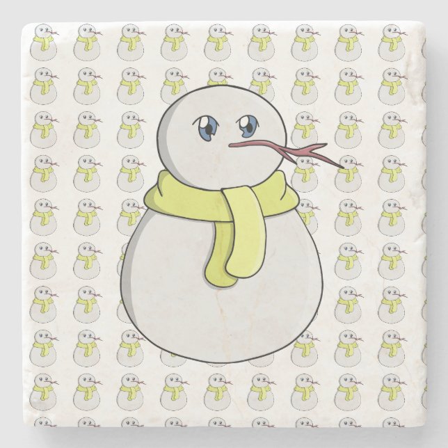 Schneemann mit gelbem Schal Steinuntersetzer (Vorderseite)