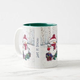 Schneemann mit Geschenken in Aquarellkaffee Tasse