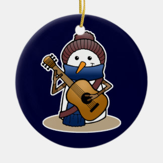 Schneemann mit Gitarre Keramik Ornament