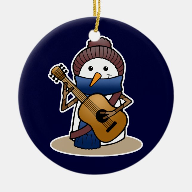 Schneemann mit Gitarre Keramik Ornament (Vorne)