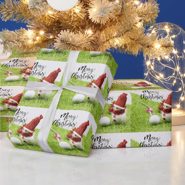 Schneemann mit Golfball für goldenes Weihnachtsges Geschenkpapier (Feiertage)