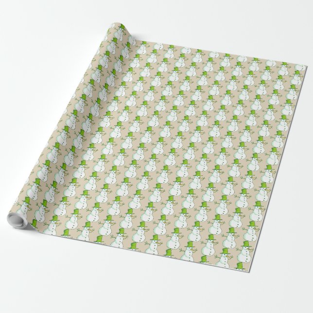 Schneemann mit grünem Hut Wrapping Paper Geschenkpapier (Ungerollt)