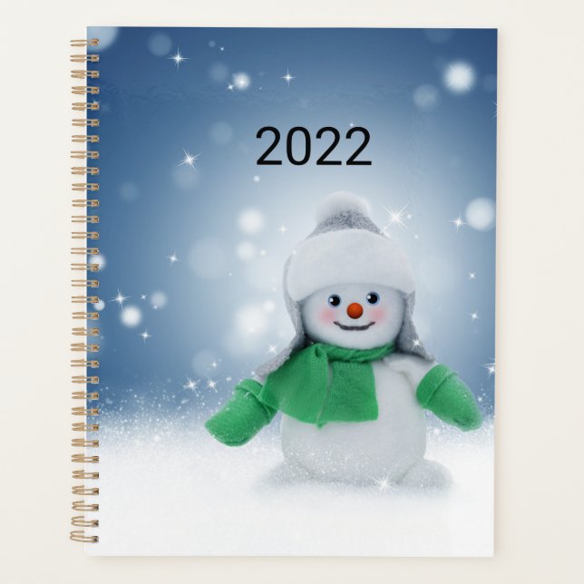 Schneemann mit grünem Schal Planer (Vorderseite)