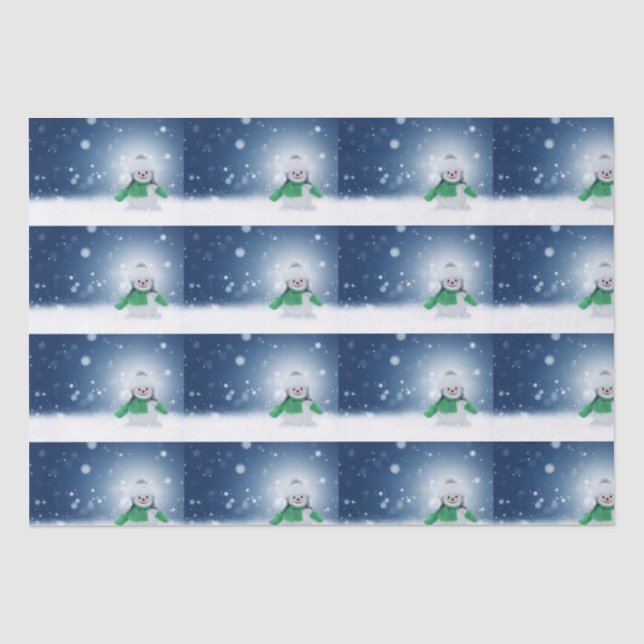 Schneemann mit grünem Schal Seidenpapier (Vorderseite)