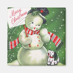 Schneemann mit Hund Magnet