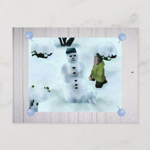 Schneemann mit Hund Postkarte