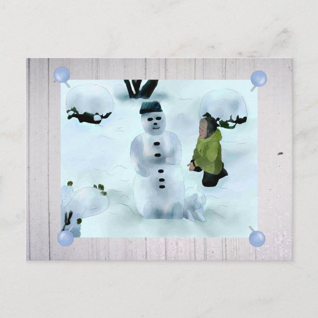 Schneemann mit Hund Postkarte (Vorderseite)