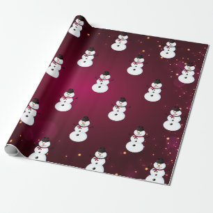 Schneemann mit Hut rot Geschenkpapier
