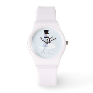 Schneemann mit Hut und Schal. Ich liebe Schnee Armbanduhr