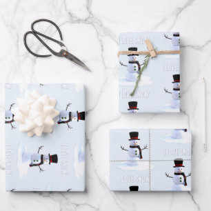 Schneemann mit Hut und Schal. Ich liebe Schnee Geschenkpapier Set