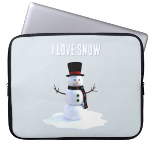 Schneemann mit Hut und Schal. Ich liebe Schnee Laptopschutzhülle