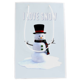 Schneemann mit Hut und Schal. Ich liebe Schnee Mittlere Geschenktüte