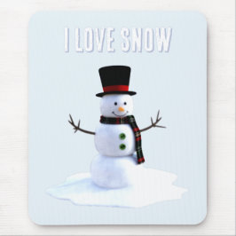 Schneemann mit Hut und Schal. Ich liebe Schnee Mousepad