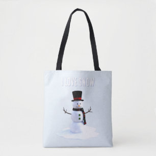 Schneemann mit Hut und Schal. Ich liebe Schnee Tasche