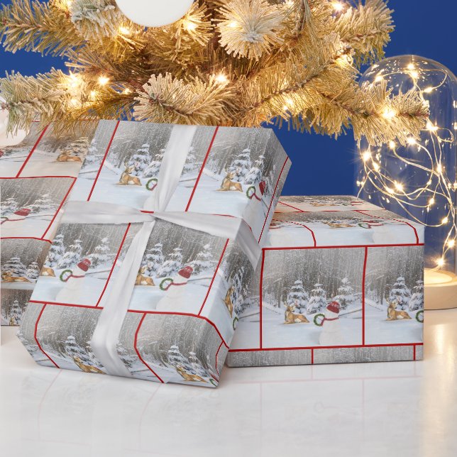 Schneemann mit Kranz für Hirsch Geschenkpapier (Feiertage)