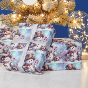 Schneemann mit Lebkutscherl und Pfefferminz Geschenkpapier