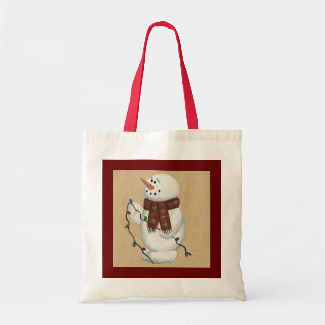 Schneemann Mit Lichtern Tragetasche (Vorne)