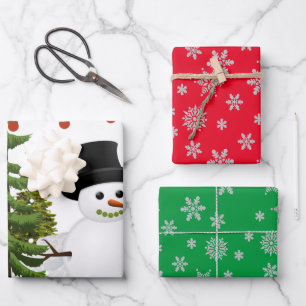 Schneemann mit mehrfarbiger Schneeflocke Geschenkpapier Set