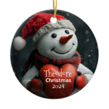 Schneemann mit Personalisiertem Ornament des Roten