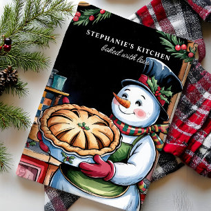 Schneemann mit personalisiertem Weihnachts-Pie Geschirrtuch