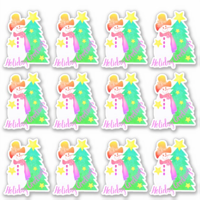 Schneemann mit Pinzen und Grün Aufkleber (Vorderseite)