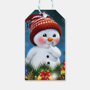 Schneemann mit Red Hat Geschenkanhänger