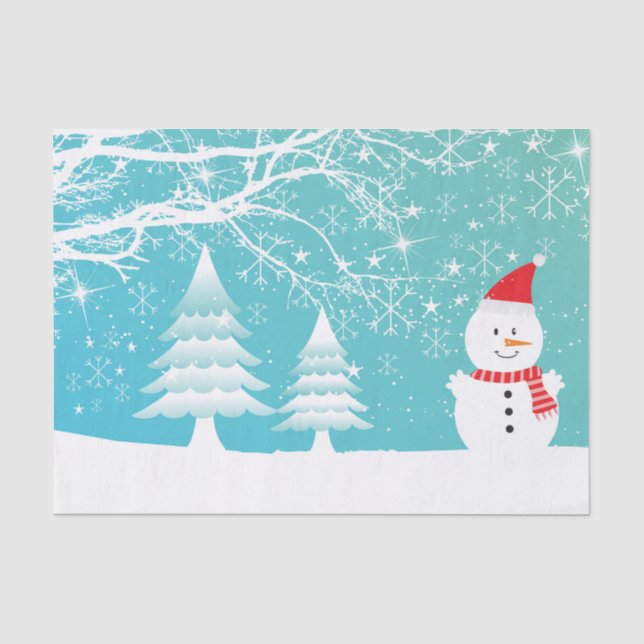 Schneemann mit Red Hat und Scarf und Schneebäumen Seidenpapier (Vorderseite)