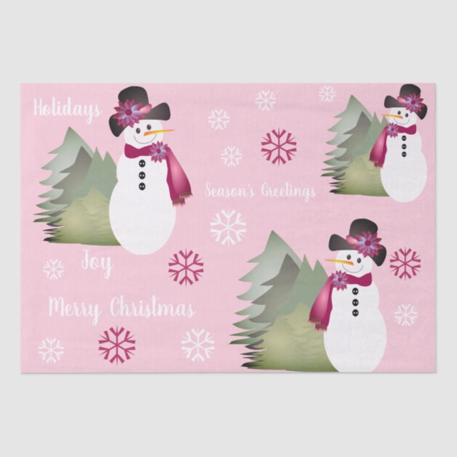Schneemann mit rosa und grün seidenpapier (Vorderseite)